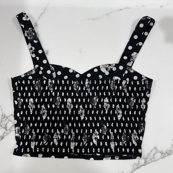Hot Topic tank top black white skulls roses bustier polka dot size XS - Picture 3 of 9